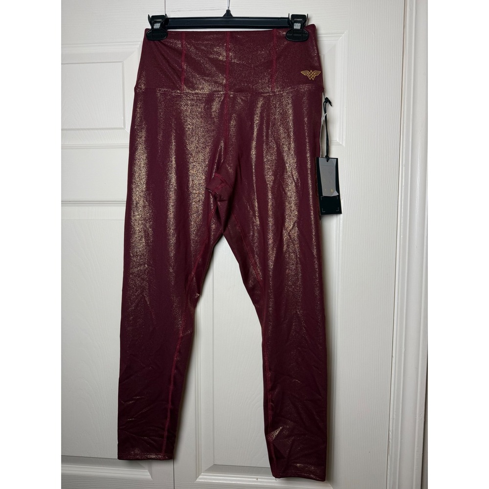EleVen by Venus Williams Wonder Woman Leggings Deep Burgundy Gold New Medium‎